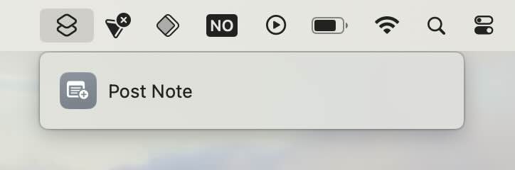 Screenshot the meny bar from a Mac showing a shortcut titled "Post Note"