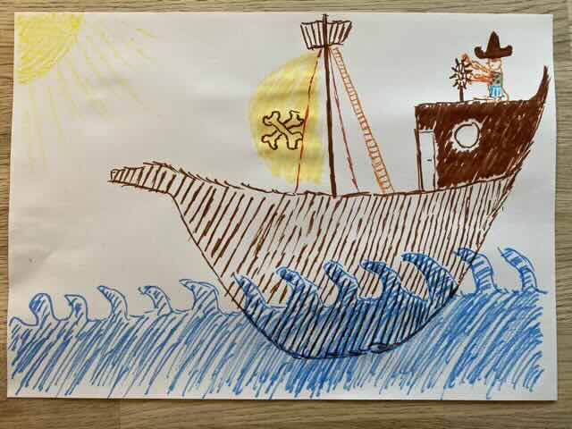 Very crude drawing of a pirate ship
