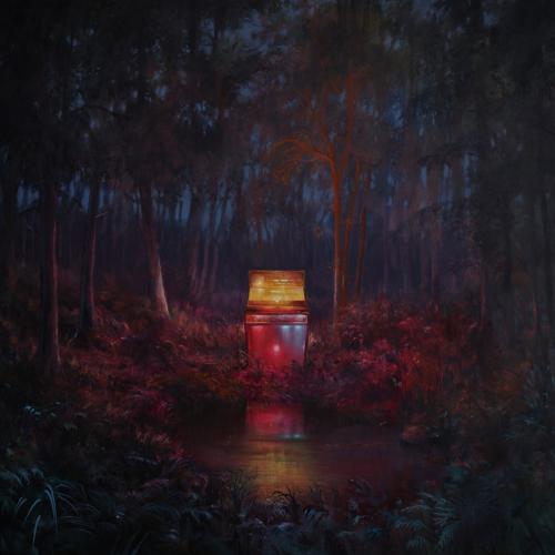 Album cover for Lord Huron - The Cosmic Selector Vol. 1. The artwork shows an etheral-looking thing that may be a jukebox standing in the middle of a dark wood.