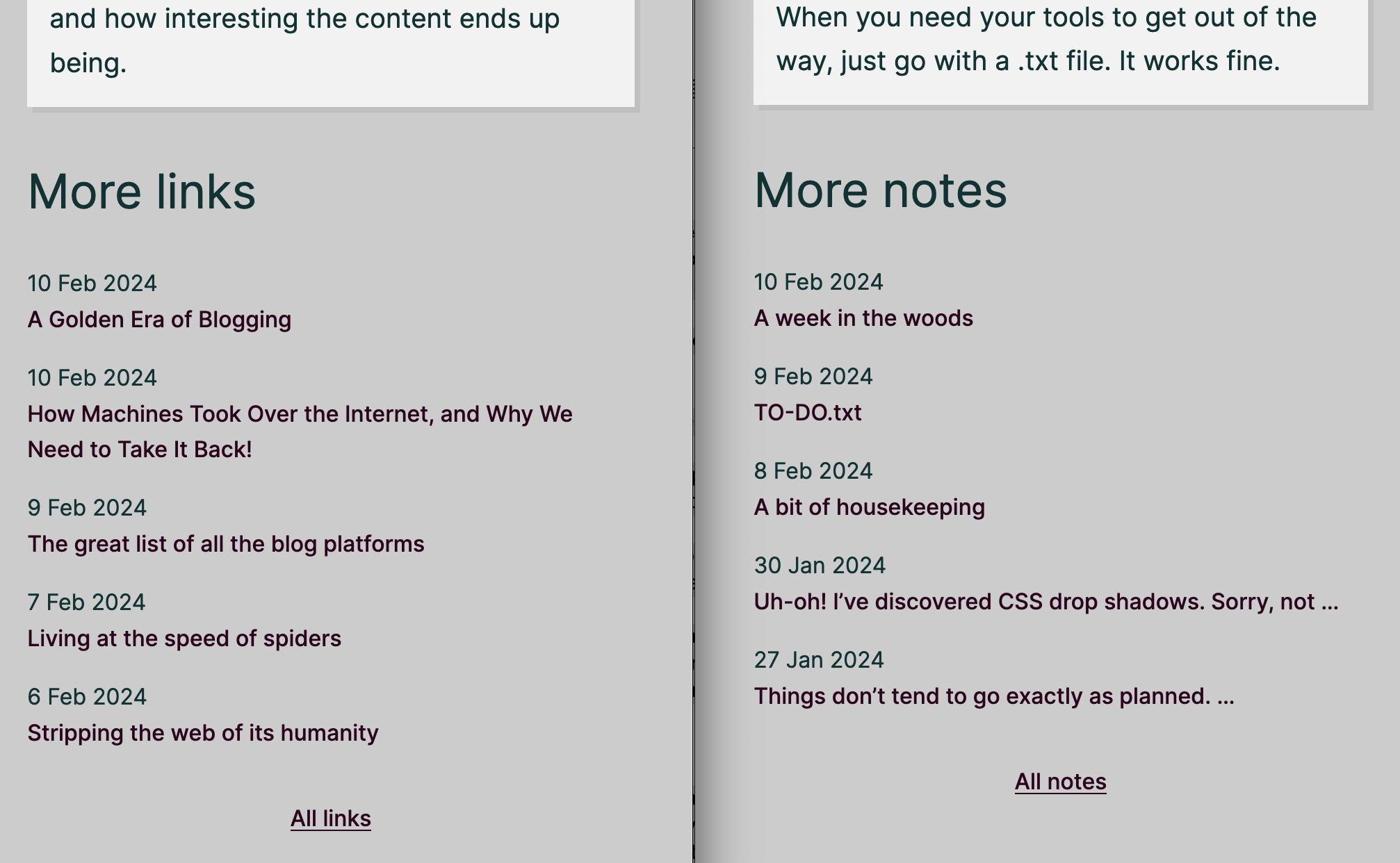 Image showing a single link post and a single note post side by side