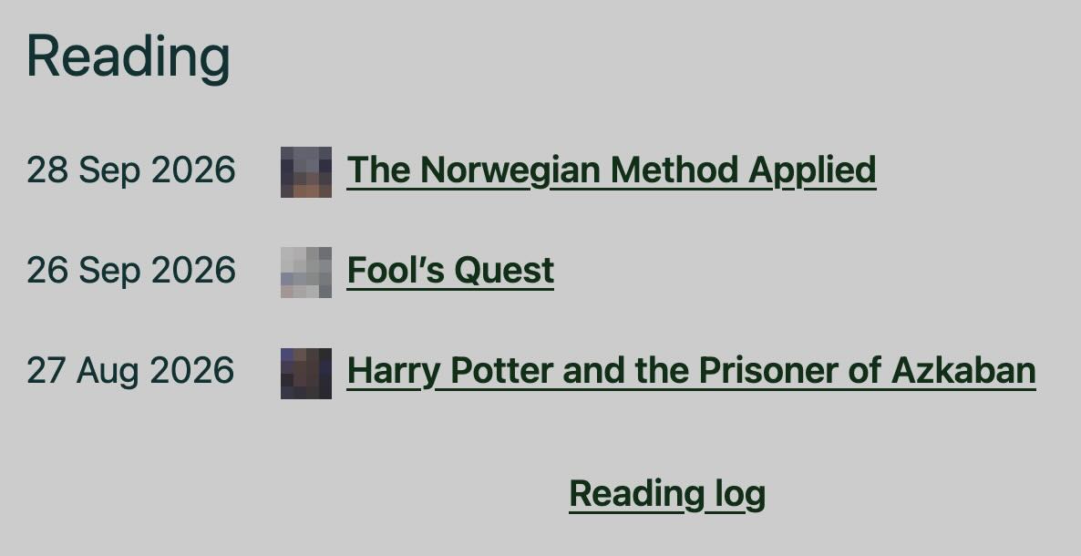 Screenshot of the ‘Reading’ section of the front page as of 9 October 2026